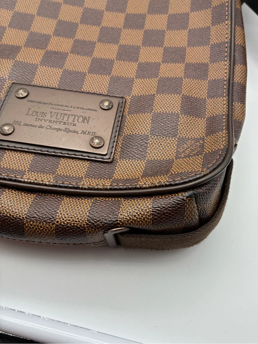 Louis vuitton damier ebene brooklyn unisex crossbody messenger bag with COA